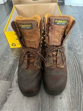Men's Brown Leather Steel Toe Work Boots - Durable Safety Footwear size 13